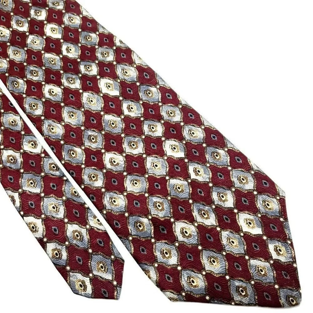 Geoffrey Been Silk Tie Red Print Geometric Wide‎
